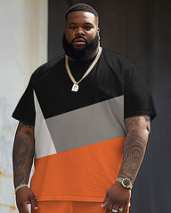 Street Casual Colorblock Large Men's Short Sleeve T-Shirt & Shorts Set