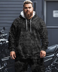 Retro Pattern Casual Hooded Sweatshirt Large Size Men's Suit