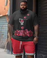 Casual Big & Tall Men's T-shirt & Shorts 2-Piece Set with Basketball Print