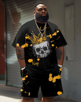 Men's Plus Size Casual Skull Graffiti Splash Ink Print T-Shirt Shorts Set