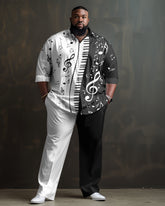 Men's Plus Size Piano Notes Long Sleeve Lapel 2 Shirt Set