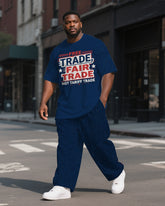 Men's Trendy Fair Trade Printed Big & Tall 2-piece Casual Short Sleeve T-Shirt Pants Suit