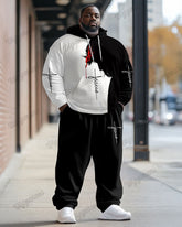 Men's Casual Name Of Jesus Cross Colorblock Print Big & Tall Hoodie Set