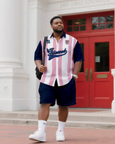 Big & Tall Men's Daily Leisure. Original Design College Style Stripe Stitching Collision Color-blessing. Printed Short Sleeve Shirt Shorts Suit