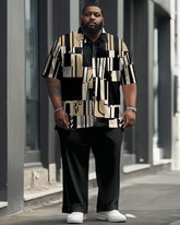 Men's Plus Size Business Simple Irregular Spelling Geometric Print Short Sleeve Shirt Suit