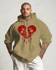 Cotton-Double Bone Love Pattern Printed Men's Loose Oversized Hoodie