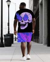 Strong Bones Never Beg Big & Tall Men's Angry Skull Print Daily Short Sleeve T-shirt 2-Piece Set