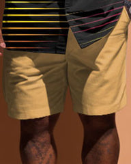 Big Guy Simple Stripe Print Short-sleeved Shirt and Shorts Set