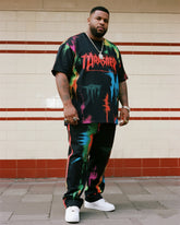 Big & Tall Men's Street Fashion Tie-dye Personality Graffiti-Short Sleeve Pants Suit