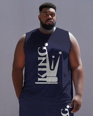 Men's Plus Size Simple King Letter Vest Sport Two-piece Set