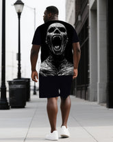 Roar with Skull Power Men's Big & Tall Skull Back Theme Short Sleeve T-shirt 2-Piece Set