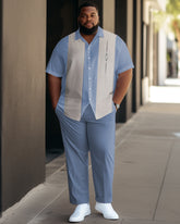 Men's Plus Size Casual Business Sports Bowling Short-Sleeved Shirt And Pants Suit