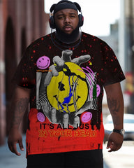 Men's Plus Size Smiley Palm Short Sleeve Crew Neck T-Shirt