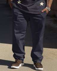 Men's Plus Size Color Matching Star Sports And Leisure Two-Piece Suit