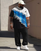 Men's Big and Tall Casual Feather Print Short Sleeve Trousers Set