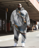 Men's Plus Size Casual Hip Hop Abstract Aurora Long Sleeve Hoodie Set