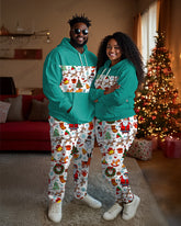 Couple Fashion Casual Big Size Christmas Patchwork Printed Hoodie Set