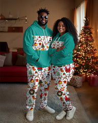 Couple Fashion Casual Big Size Christmas Patchwork Printed Hoodie Set