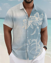 Men's Plus Size Hawaiian Gradient Blue Floral Print Short Sleeve Slub Shirt