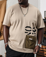 Big & Tall Men's Geometric Print Pocket Short Sleeve Cotton T-shirt M-5XL