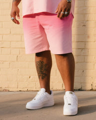 Big Men's Summer Essential Pink Gradient Short Sleeve Shirt Shorts Suit