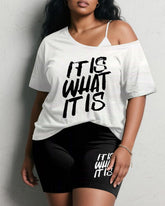Women's Plus Size Daily Casual It Is What It Is Alphabet Print Short Sleeve Shorts Suit
