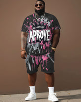 Men's Big & Tall Street Fashion Graffiti Crown Letter Print T-Shirt Shorts Set