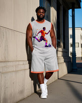 Big Men's Colorful Football Athlete Silhouette Printed Basketball Vest and Shorts Set