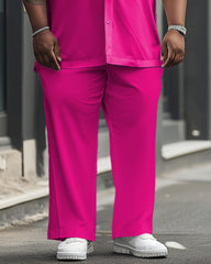 Big Guy's Solid Color Rose Red Short Sleeve Shirt Trousers Set