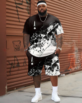 Street Casual Contrast Color Heart A Irregular Print Big Men's Set