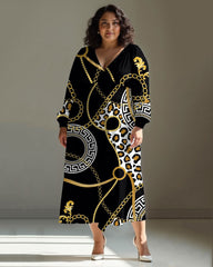 Women Casual Elegant Luxury Leopard Print Wrap Midi Dress