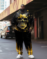 Mens Street Fashion Graffiti Skull Plus Size Hoodie Set