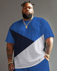 Big and Tall Men's Irregular Colorblock Tee and Shorts 2 Piece Set