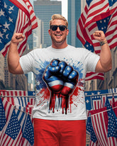 Men's Plus Size Independence Day Star Striped Fist Print Round Neck Short Sleeve T-Shirt
