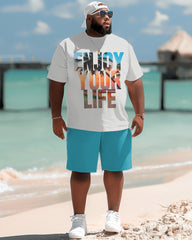 Big Men's Gradient Coconut Tree T-shirt and Shorts Set