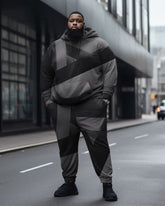 Men's Large Size Diamond Color Block Athleisure Hoodie And Sweatpants Two-Piece Set