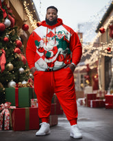 Men's Plus Size Santa Claus Color Block Merry Christmas Cane Hoodie Set of Two