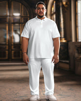 Men's Big & Tall Pure White Polo Shirt Trousers Set