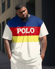 Big Men's Causal Colorblock Short Sleeve T-shirt Pants Set