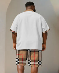 Men's Plus Size Casual Business Khaki Letter Print Shirt Shorts Suit