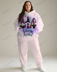 Women's Casual Daily What Up Witches Print Plus Size Hoodie Suit