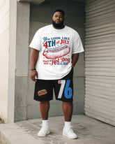 Men's Plus Size Independence Day Hot Dog Letter Print Round Neck Short Sleeve T-Shirt Shorts Suit
