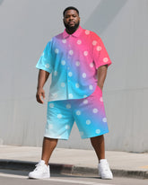Big Men's Elegant Polka Dots Gradient Style Short-Sleeve Shirt & Shorts 2-Piece Suit