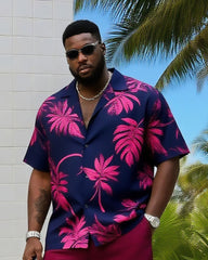 Big & Tall Men's Daily Leisure. Contrast Maple Leaf Shirt Shorts Suit