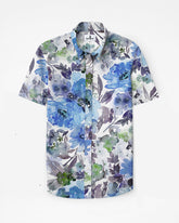 Flower Dreamlike Watercolor-Woven 100 Cotton Men's Short Sleeve Button Shirt