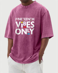 S-5XL Juneteenth Vibes Only Printed Wash Dressed T-Shirt
