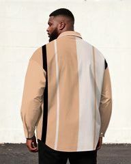 Big & Tall Men's Brown White And Black Vertical Contrast Print Long Sleeve Shirt