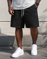 Big & Tall Men’s Fine-Striped Small-Logo Color-Block Printed Crew-Neck Short-Sleeve T-Shirt And Shorts Set