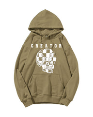 Cotton-checkerboard Design Skull Print Big Men's Loose Sweater