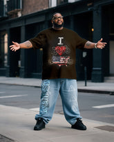 Plus Size Men I Love Satan Print T-Shirt Denim Pants Suit